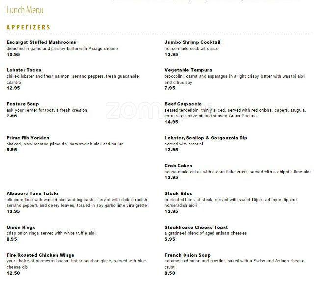 Menu at Chop Steakhouse & Bar, London