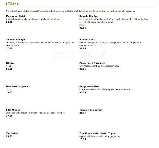 Menu at Chop Steakhouse & Bar, London