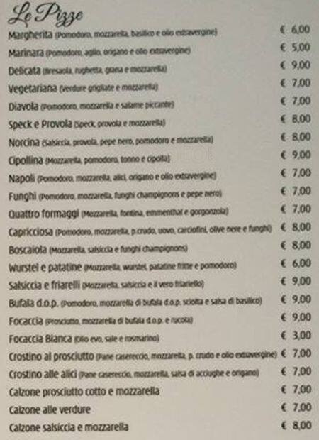 Menu di Zero100 