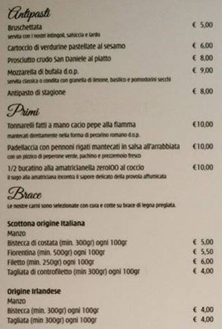 Menu di Zero100 