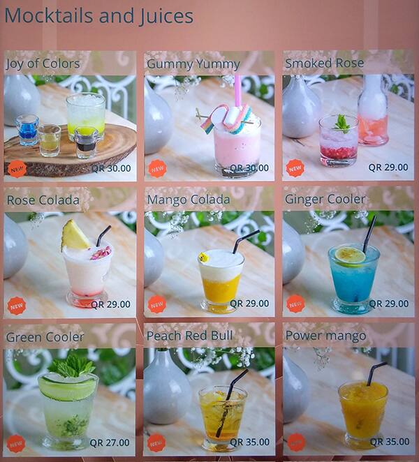 eau de Rose menu