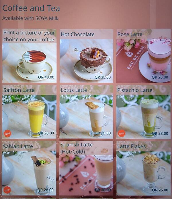 eau de Rose menu