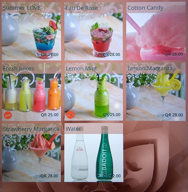 eau de Rose menu