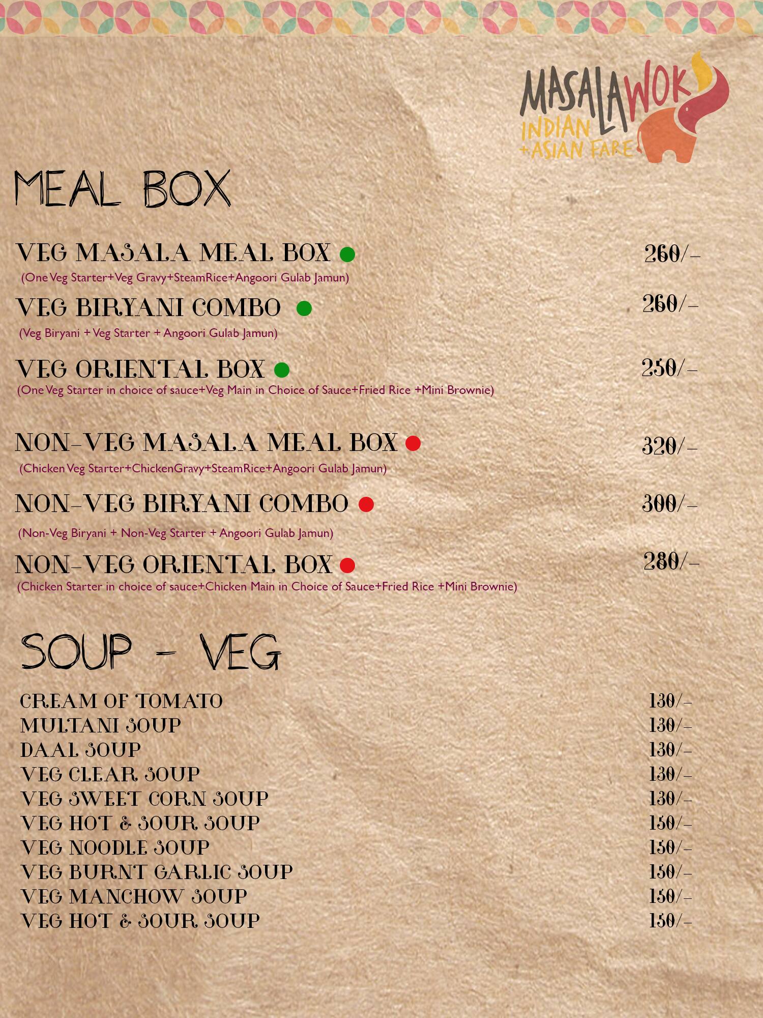 Menu at Masala Wok, Mumbai