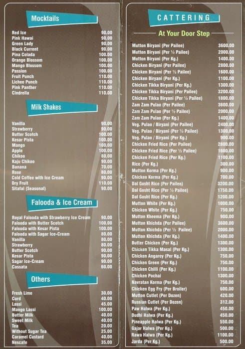 Cafe Sagar menu