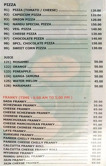 Menu at Nandu Dosa, Mumbai, Nirmala Devi Arun Kumar Ahuja Rd