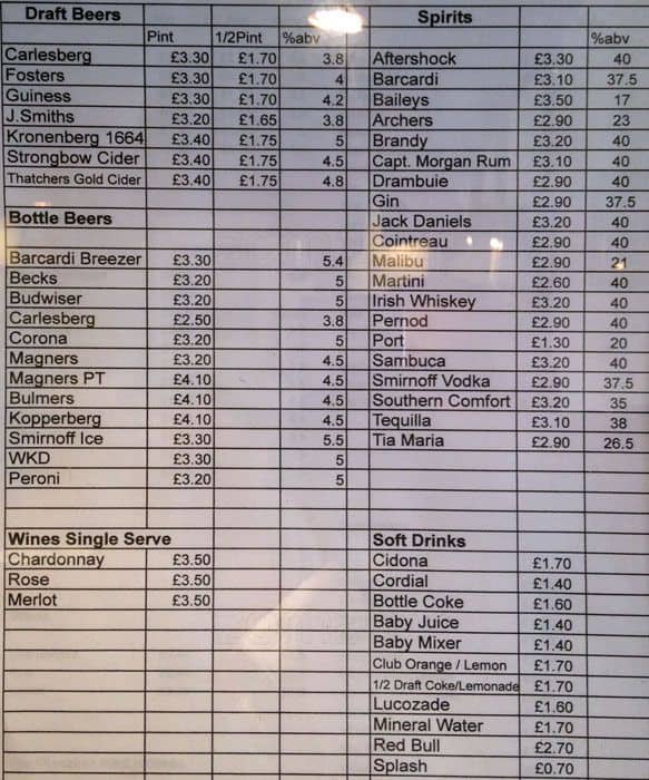 The Shanakee Colindale menu