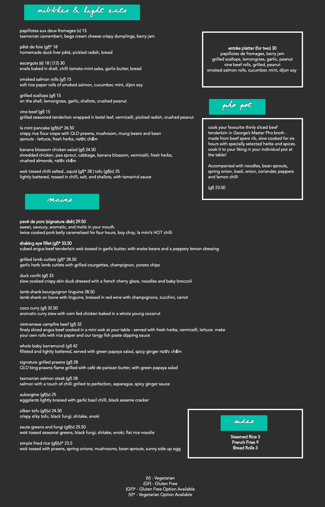 La Mint Menu, Menu for La Mint, Darlinghurst, Sydney Urbanspoon/Zomato