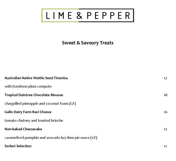 Menu at Lime & Pepper restaurant, Palm Cove