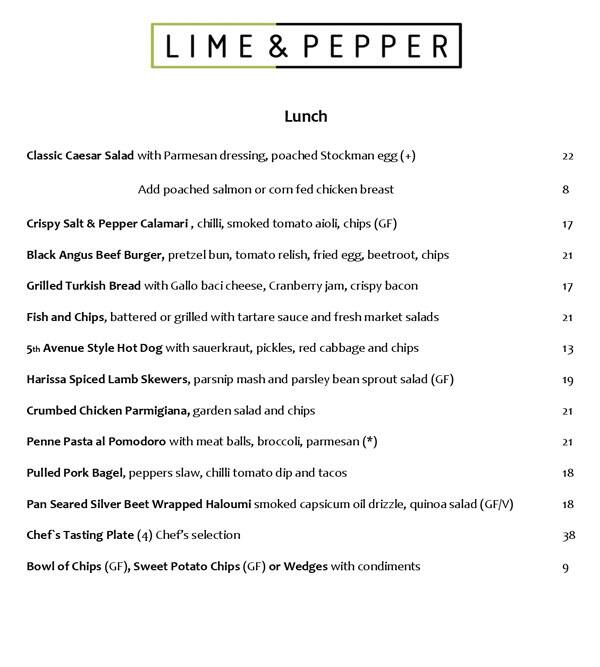 Menu at Lime & Pepper restaurant, Palm Cove