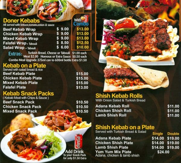 Yum Yum Kebabs Menu, Menu for Yum Yum Kebabs, Newington, Sydney