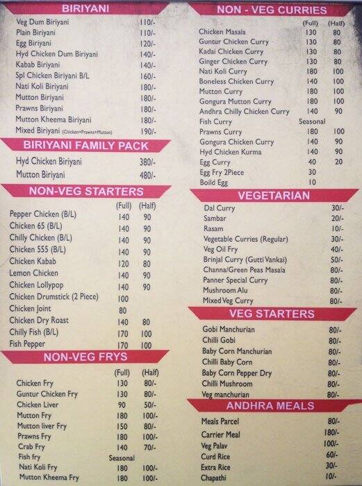 Curries And Pickles Menu, Menu for Curries And Pickles, Kalyan Nagar