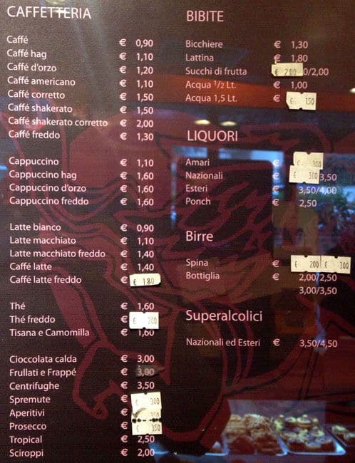 Menu di Caffè S. Valentino 