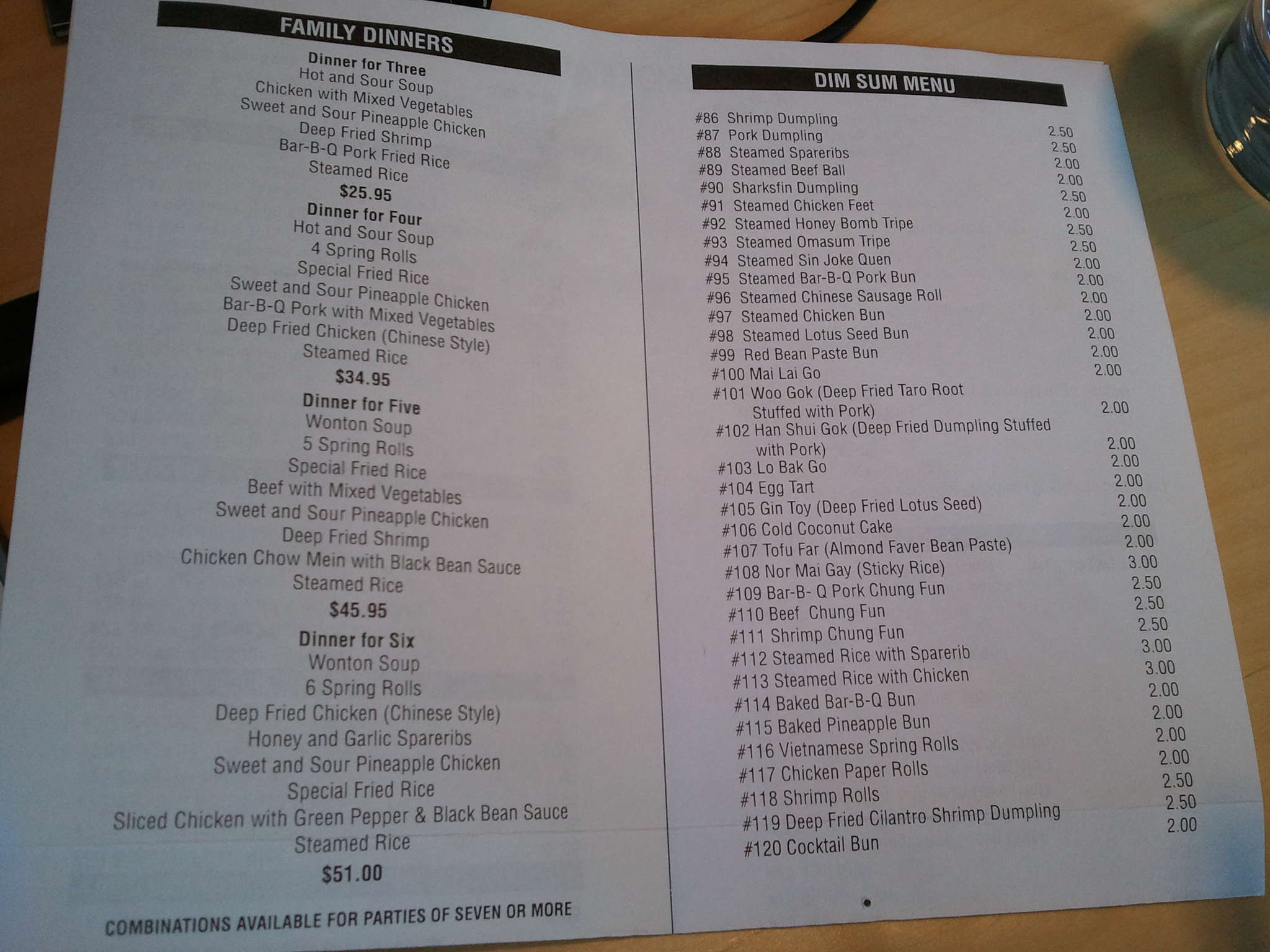 Menu at Mandarin Restaurant, Saskatoon