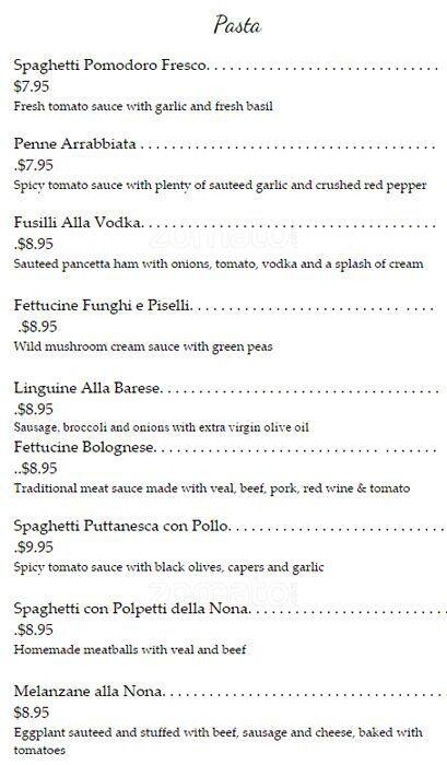 Menu at Rosina's Italian Restaurant at Rancho Del Oro, Oceanside, Ocean ...