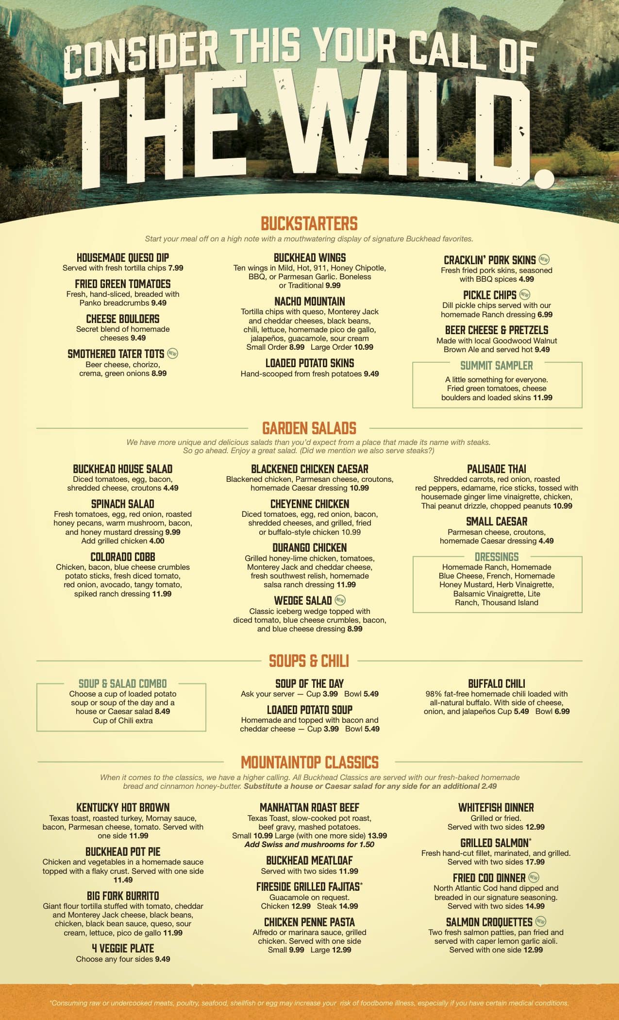 Menu at Buckhead Mountain Grill restaurant, Bellevue