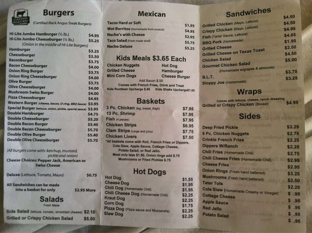Hi Lite Cruz In Diner Menu Menu For Hi Lite Cruz In Diner Marshall Jackson