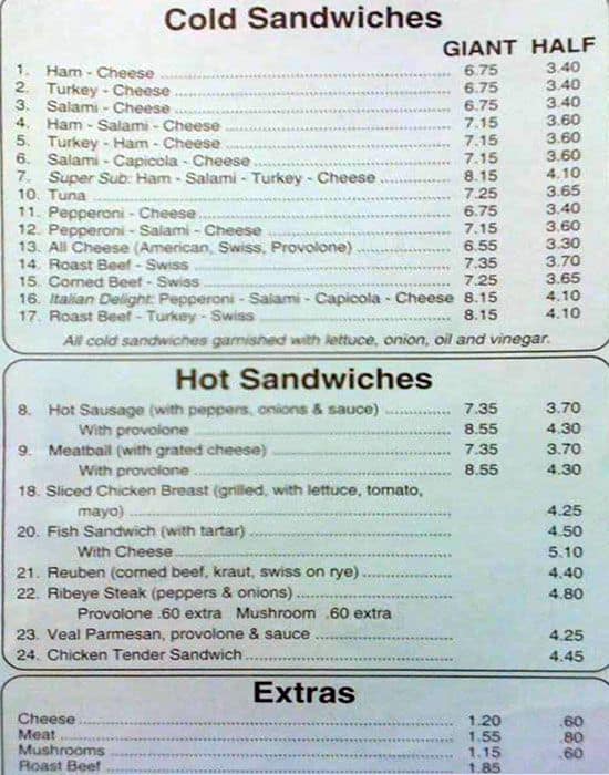 Menu at Sandwich Factory restaurant, Austintown, 15 N Canfield Niles Rd