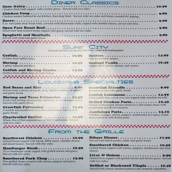 Menu at Lee's Diner restaurant, Hammond, 311 W Thomas St