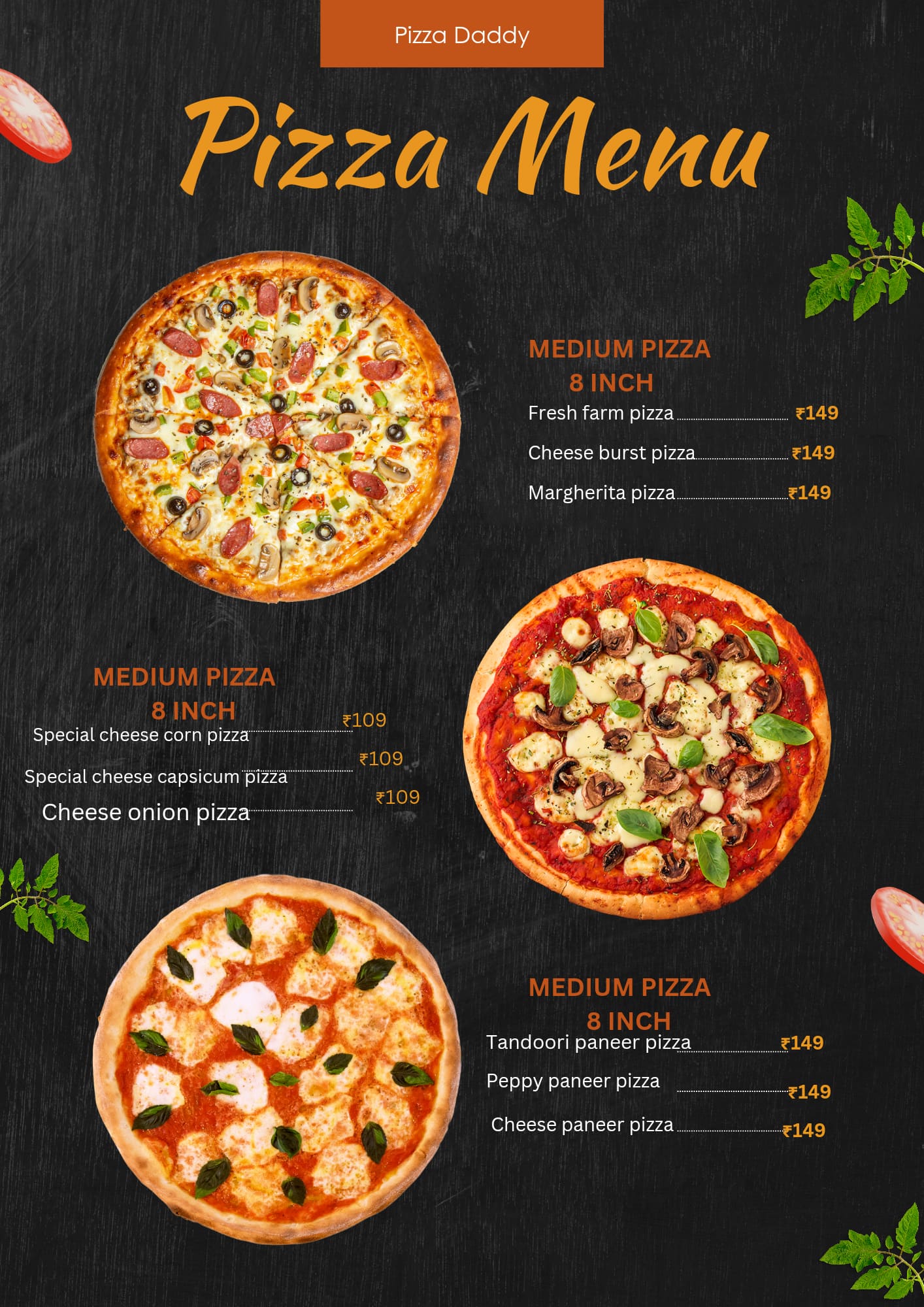 Pizza Daddy Menü.