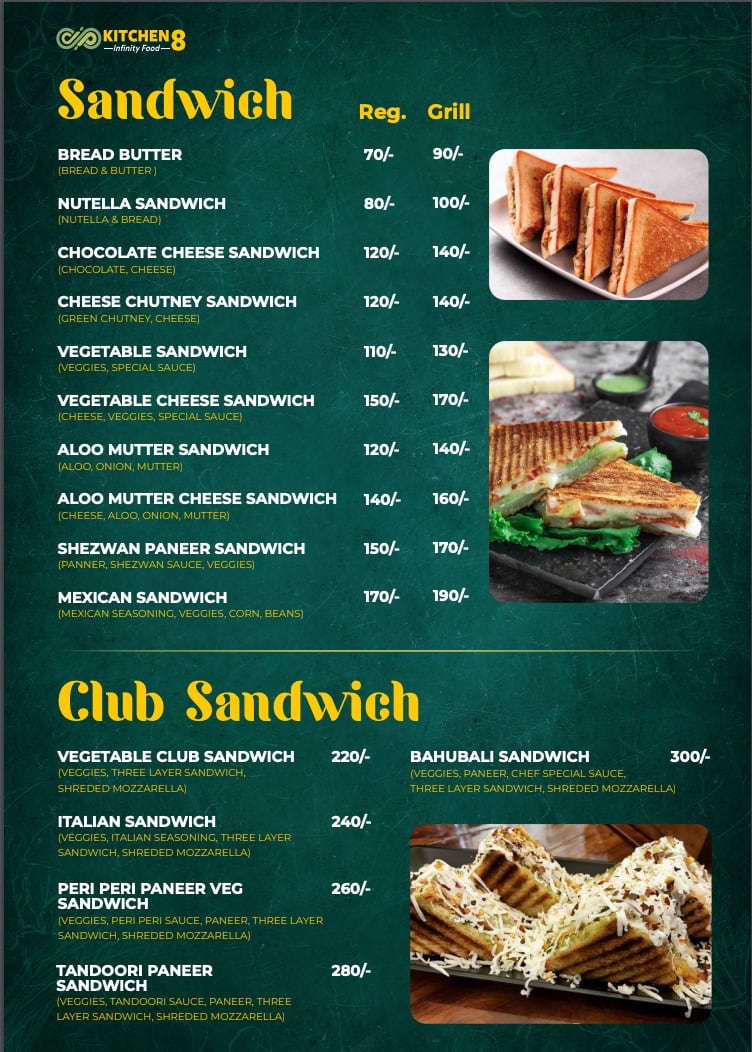 Menu of Kitchen 8, Vastrapur, Ahmedabad Menu of Kitchen 8, Vastrapur, Ahmedabad