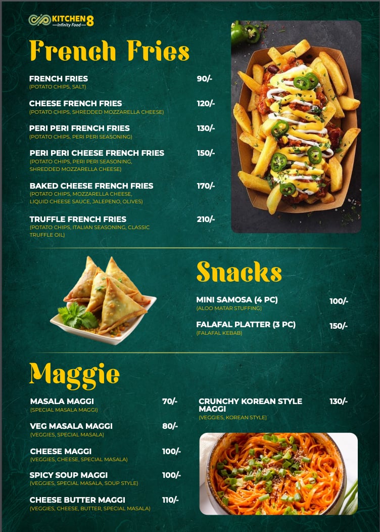 Menu of Kitchen 8, Vastrapur, Ahmedabad Menu of Kitchen 8, Vastrapur, Ahmedabad