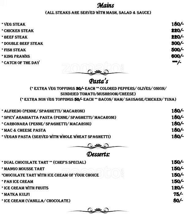 Menu at Cafe Pesto, Vagator, Vagator Beach Rd