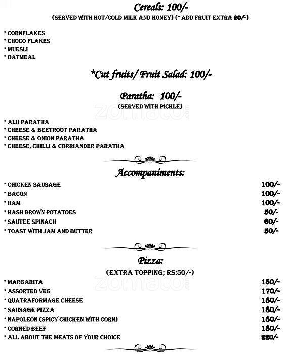 Menu at Cafe Pesto, Vagator, Vagator Beach Rd