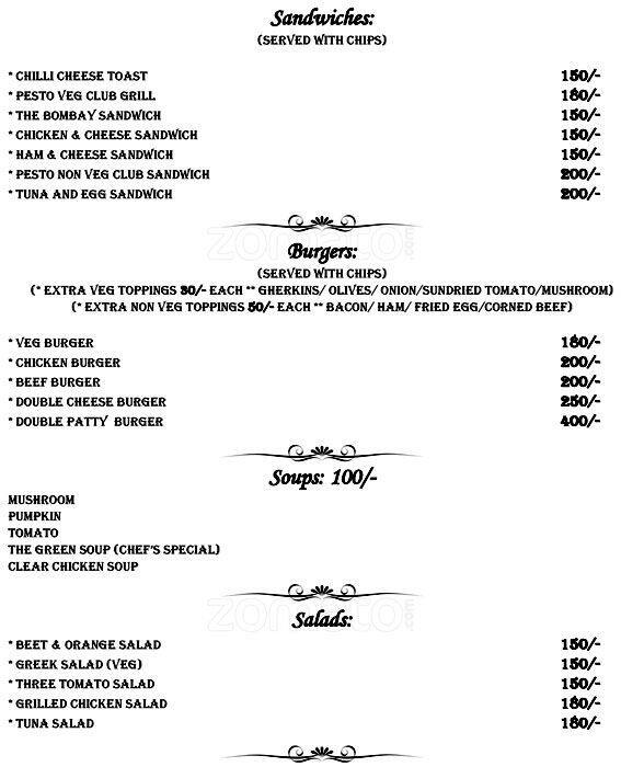 Menu at Cafe Pesto, Vagator, Vagator Beach Rd