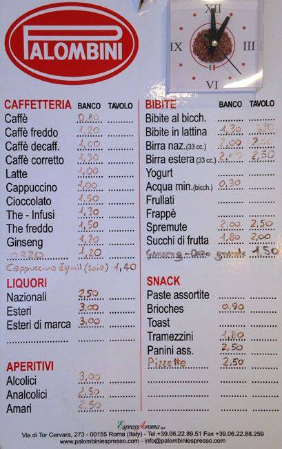 Menu di Caffe Pizza al Ponte 