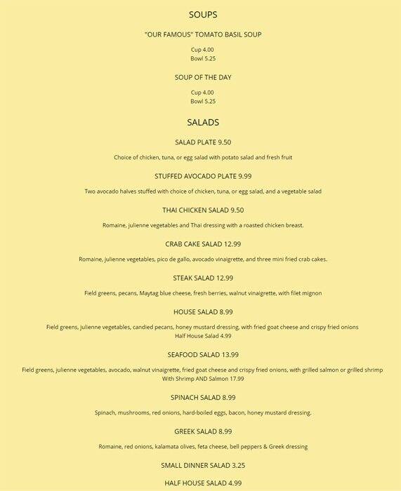 Menu at The Sunflower Bakery & Cafe, Galveston