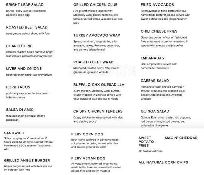 Fire & Soul menu