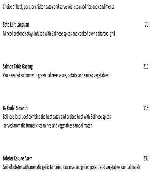 Menu at Gong Restaurant Sanur, Denpasar