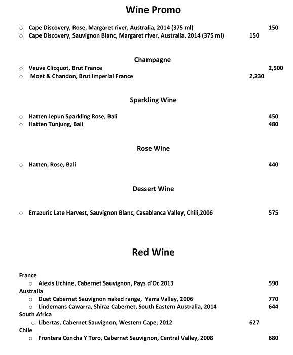 Menu at Gong Restaurant Sanur, Denpasar