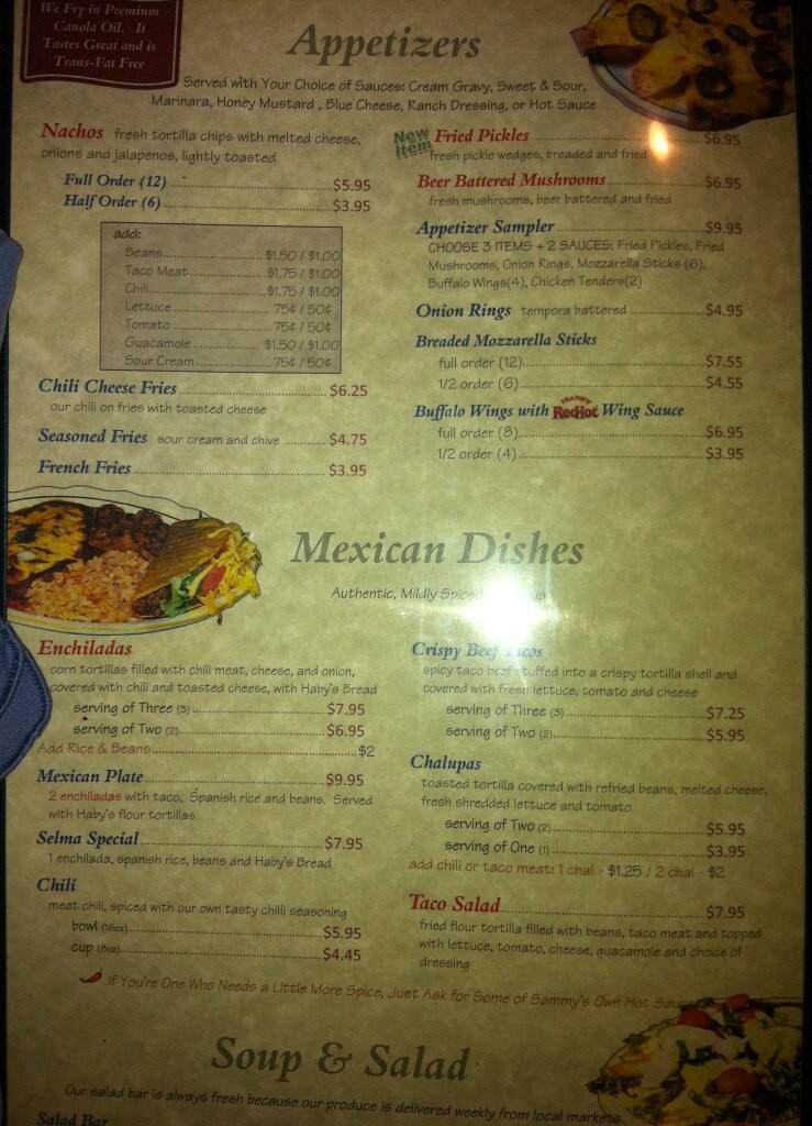 Sammy's Restaurant Menu, Menu for Sammy's Restaurant, Castroville