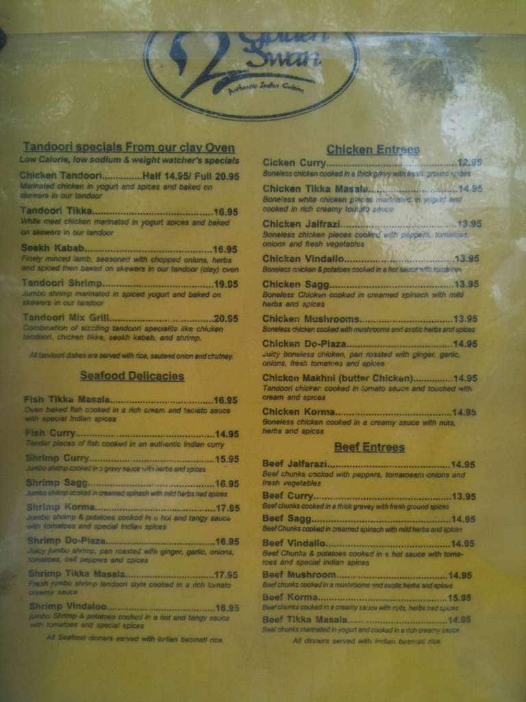 Golden Swan Indian Cuisine Menu