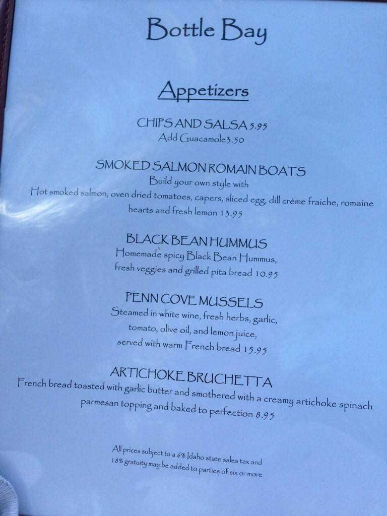 Bottle Bay Restaurant Menu, Menu for Bottle Bay Restaurant, Sandpoint