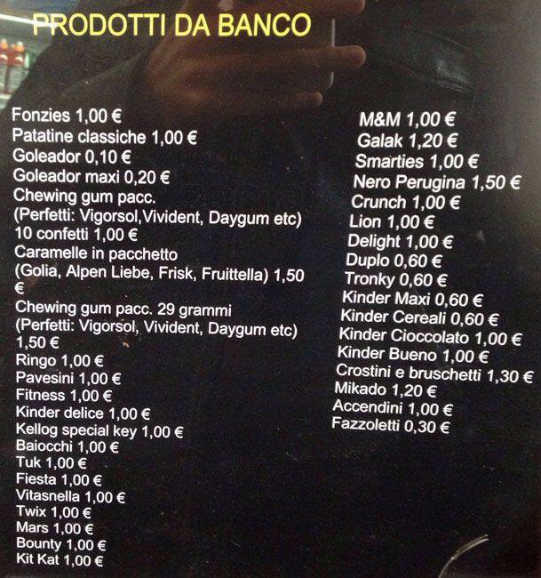 Menu di Le Voilà - Facoltà di Lettere e Filosofia, Roma Tre 