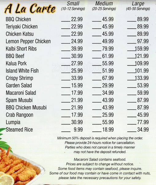 Menu at Hawaiian Grill Express restaurant, Dublin