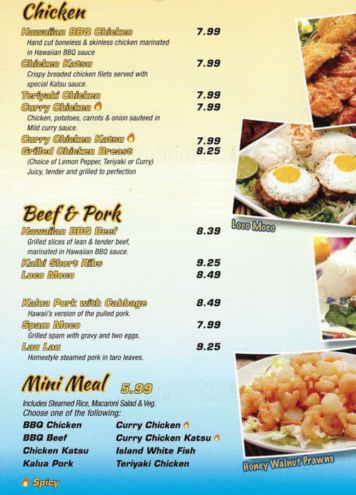 Menu at Hawaiian Grill Express restaurant, Dublin