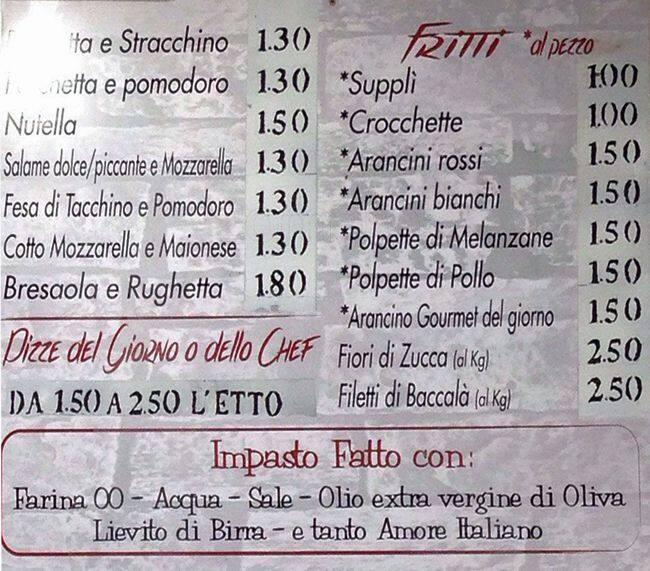 Carta de Pizzhoria Appia