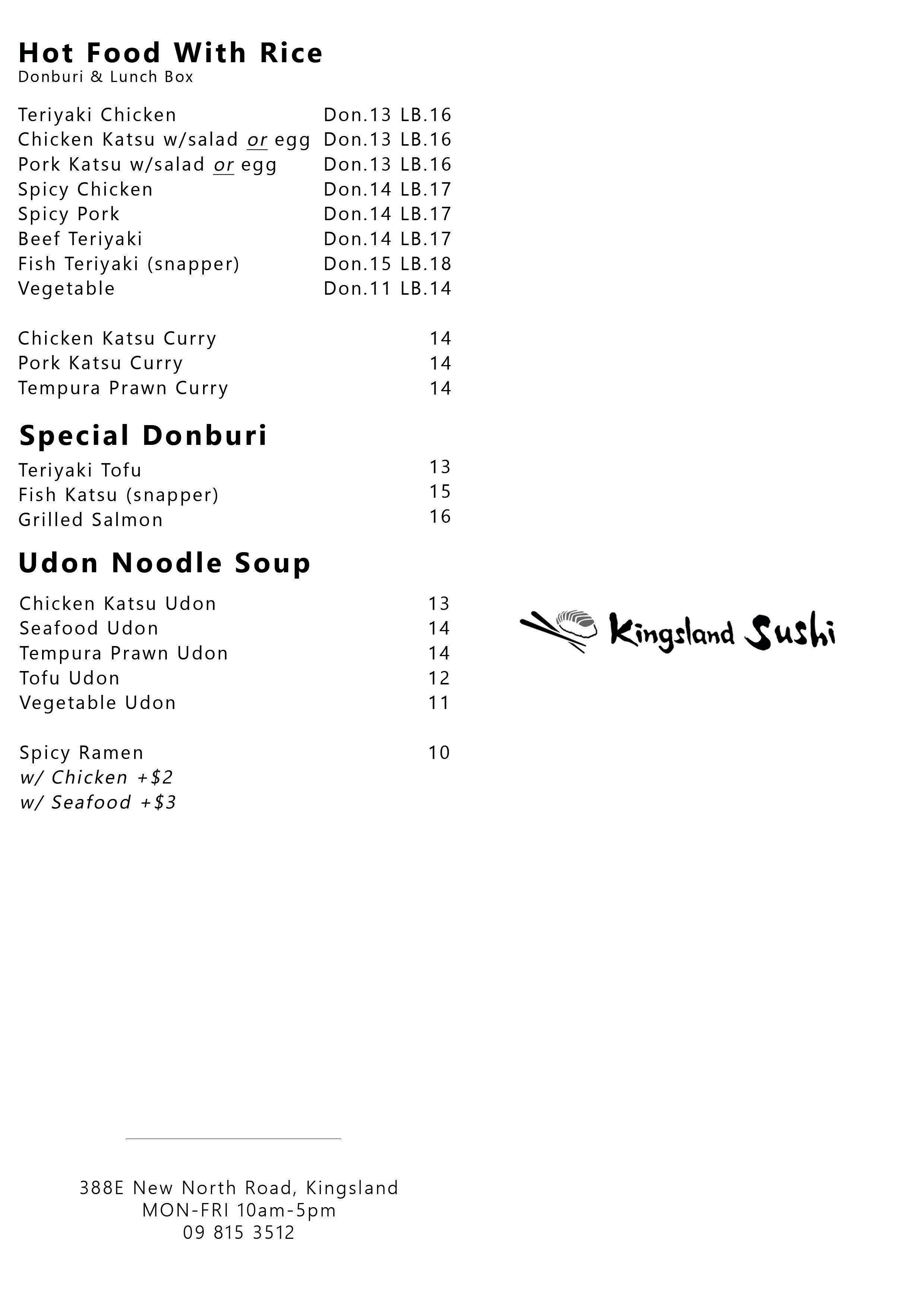 Kingsland Sushi Menu, Menu for Kingsland Sushi, Kingsland, Auckland