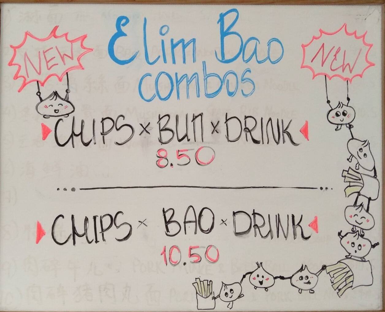 Menu at Elim Bao Bar, Auckland