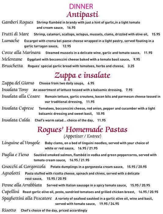 Menu de Rogues Restaurant - Fine Dining Restaurant