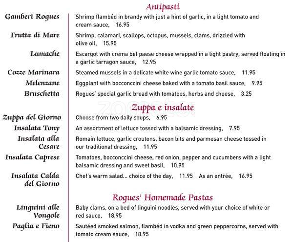 Menu de Rogues Restaurant - Fine Dining Restaurant