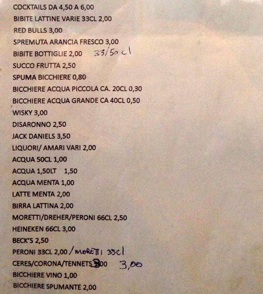 Menu di Bar Tavola Fredda 