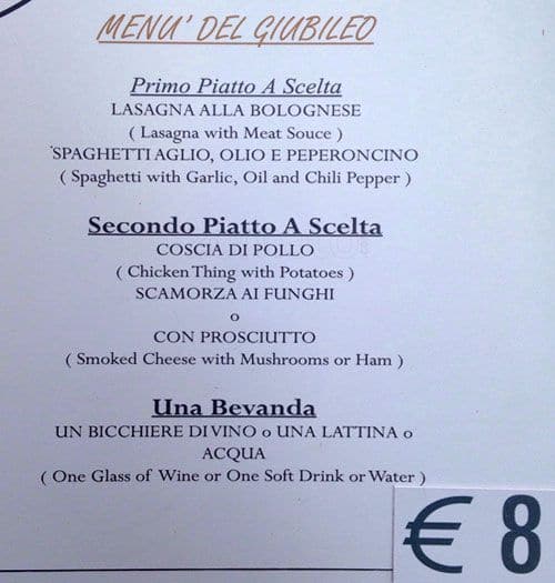 Menu di Pizzeria Ristorante The Mirror is now called Sonnino 
