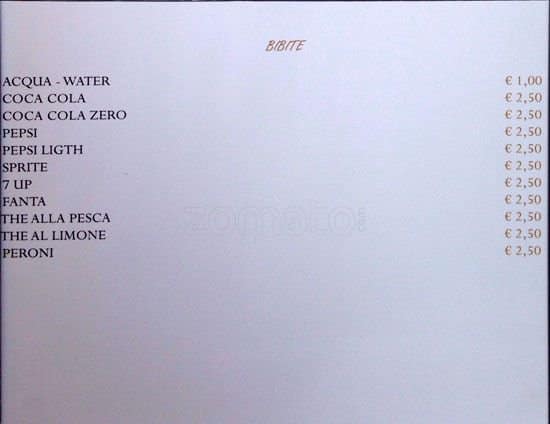 Menu di Pizzeria Ristorante The Mirror is now called Sonnino 