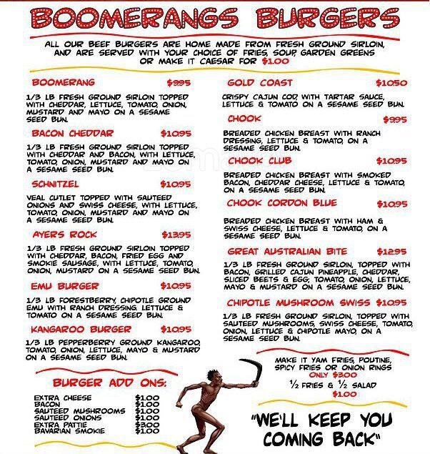 Menu At Boomerangs Cafe Port Alberni