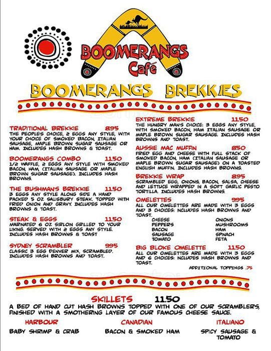 Menu At Boomerangs Cafe Port Alberni